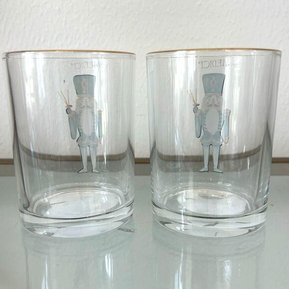 Medici Christmas Nutcracker Glass Tumblers 11oz Set of 2 Holiday Green Gold New - Picture 7 of 15